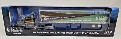 Ertl escala 1:64 JJ Keller Volvo VNL 670 dormitorio con furgoneta utilitaria de carga seca M/B Foto 1 de 4
