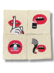 coaster set of 4 Lip Service Beaded BRAND NEW Rockett St George - Picture 1 of 7