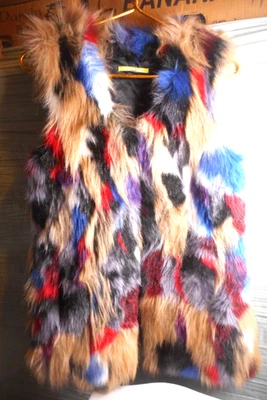 Gianni Bini Michaela 钴多色人造毛皮背心暴徒妻子女式 XS 码标签 — 第 1/4 张图片