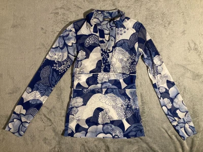 Blusa Camisa Top Vintage MEXX Y2K Malla Transparente Estampado Floral Abotonada Talla S Azul  Foto 1 de 4