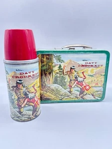 1955 Davy Crockett Lunchbox von Thermoskanne, Classic Frontier Art mit Thermoskanne RAR - Bild 1 von 19