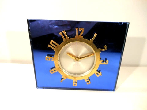 Vintage Seth Thomas 1930s Mirror Blue Glass Art Deco 8 Day Clock Beautiful! Cover