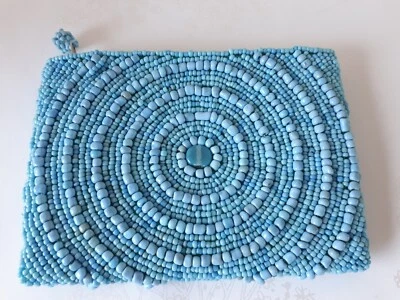 Vintage Geldbörse Perlen Türkis Reißverschluss 10 cm x 15 cm schöne Qualität  - Bild 1 von 4