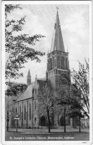 Postal de colección de la Iglesia Católica de San José MISHAWAKA Indiana década de 1930 - Imagen 1 de 2