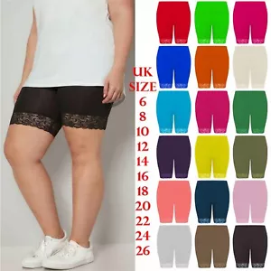 Ladies Hot Pants Jersey Gym Biker Tights Womens Scallop Lace Trim Cycling Shorts - Picture 1 of 91