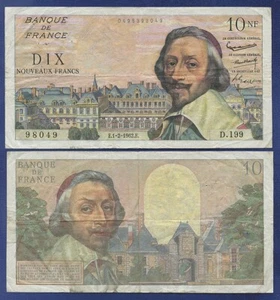 FRANCE 10 NEW FRANCS 1962 VERY FINE PREFIX D.199 - Picture 1 of 1