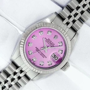 Rolex Lady Datejust 26 Pink Diamond Dial Steel and White Gold Watch Fluted Watch - Picture 1 of 8