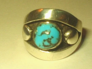 Alice Benally Navajo Blue Turquoise Sterling Silver Signet Southwestern Ring Sz8 - Picture 1 of 4