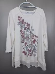 Cato Womens Sweater Top White Floral Size 22/24W 3/4 Sleeve - Picture 1 of 7