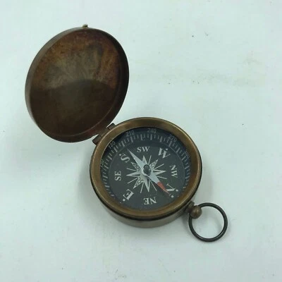 Antique Nautical Brass Finish Compass With Lid Vintage Mini Pocket Style compass - Image 1 of 4