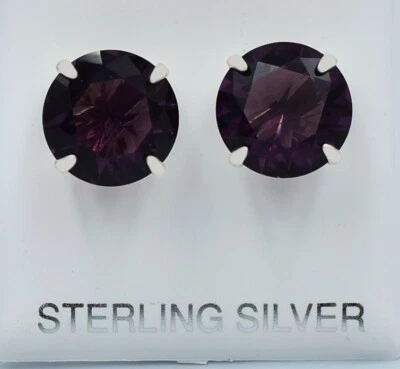 LAB CREATED 12.20 Cts AMETHYST STUD EARRINGS .925 STERLING SILVER - NWT - Image 1 of 3