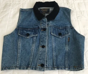 VTG “BE BOP CLOTHING”, Woman’s Denim Vest, Black Velvet Collar & Buttons, SZ-L. - Picture 1 of 12