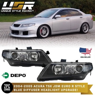 DEPO Euro R CL7 JDM Headlights Blue / Clear Lens Fit 2004-2005 Acura TSX - Image 1 of 4
