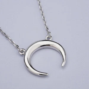 Sterling 925 Sliver Choker Moon Pendent Necklace - Picture 1 of 8