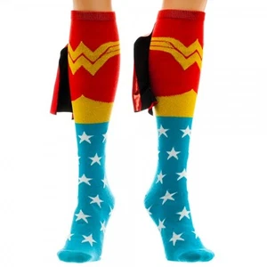 Wonder Woman Knee High Socks 1 Pair with Shiny Cape DC Comics Suitup - Picture 1 of 2