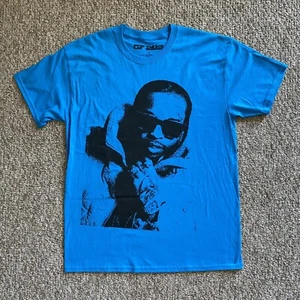 Pop Smoke T Shirt Uomo Large L Blu Manica Corta King of New York Big Face Rap - Foto 1 di 9