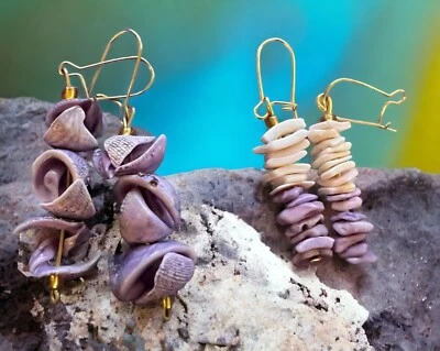 ¡DIVERTIDO! ¡DIVERTIDO! Pendientes Puka Púrpura Concha Estilo Playa Ligeros-2 Pares Foto 1 de 3