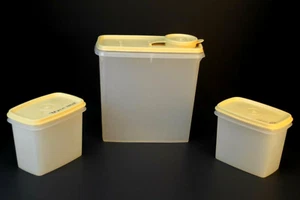 VTG Tupperware #469-14 Cereal Keeper W/ Flip Top Almond Lid Pour Spout - 3pc set - Picture 1 of 6