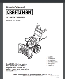 Craftsman 22 inch Snow Blower 247.881980 Operator's Manual 24 pages year 2015 - Picture 1 of 1