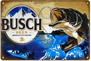 BUSCH BIER GROSSMAUL BARSCH ANGELN BLECHSCHILD 8"X12" DISTRESSED LOOK - Bild 1 von 1