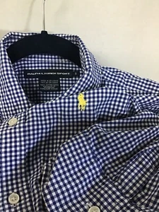 Boys Ralph Lauren Sport Size S (8) Plaid Short Sleeve Button Up Shirt Blue & Wh - Picture 1 of 9