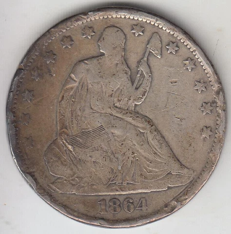BETTER DATE 1864-S SEATED LIBERTY HALF DOLLAR F DETAILS Cover