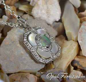 Australian Solid Black Opal Pendant Seashell Inlaid Jewellery Free Necklace Xmas - Picture 1 of 6