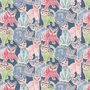 Fabric Cats Kittens Fancy Watercolor STUDIO E Cotton 1/4 Yard 5293S-72 - Picture 1 of 5