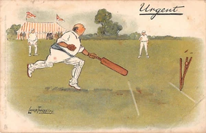 POSTCARD COMIC WRITE AWAY URGENT CRICKET THEME THACKERAY - Foto 1 di 2