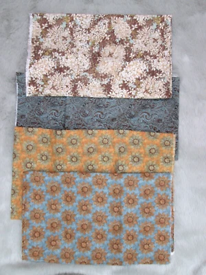 Tecido Tim Coffey toscano girassol lilás paisley acolchoado marrom amarelo azul 4 jardas - Imagem 1 de 4