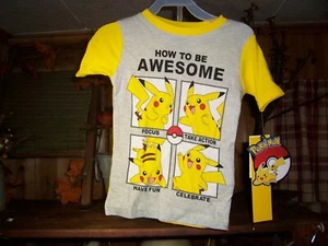 POKEMON BOYS 2 PIECE SHIRT AND PANTS PAJAMA SET SIZE 4 YELLOW GRAY SHORT SLEEVE - Picture 1 of 2