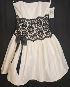 Neu mit Etikett Jessica McClintock Gunne Sax Kleid Gr. 8 elfenbein schwarz Spitze Tüll Mini Abschlussball - Bild 1 von 5