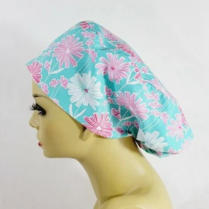 Women Scrub Hat, Hearts, Scrub Hat, Nurses Hat, Pink Floral,  USA made - Picture 1 of 5