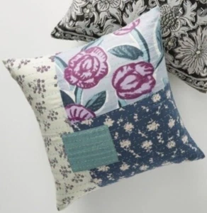 Anthropologie Throw Pillow Marina Patchwork Marvele Blue Multi 18 x 18 sq NIP - Picture 1 of 4