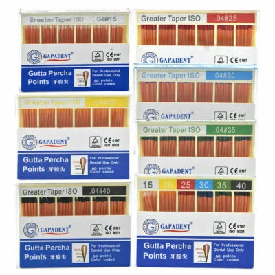 60/box 牙齿牙髓 GAPADENT Gutta Percha Points 锥形 0.04 所有尺寸 — 第 1/4 张图片