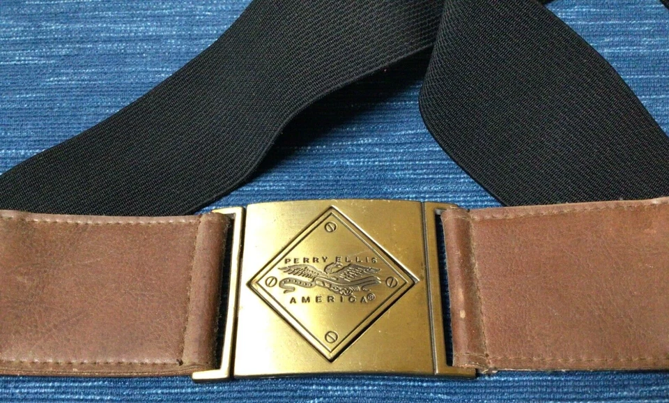 Vintage PERRY ELLIS America Elastic Size Large Interlocking Metal Buckle 881A - Image 1 of 3