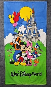 Vintage Walt Disney World Beach Towel Mickey Minnie Goofy Donald 60x30in - Picture 1 of 5