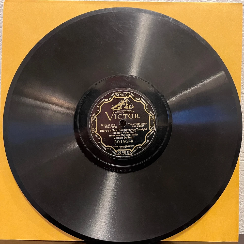 Vernon Dalhart -New Star In Heaven (Rudy Valentino) 10" Shellac 78RPM Record - V Foto 1 de 2