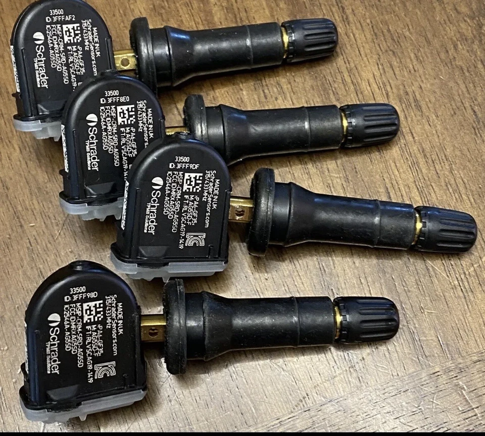 Juego de 4 sensores EZ de doble frecuencia Schrader 33500 TPMS con vástago de válvula a presión Foto 1 de 1