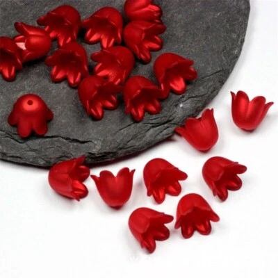 100Pcs Red 3D Trumpet Bell Flower Beads Cap 11x9mm DIY Hairpin Craft Jewelry - Image 1 of 3