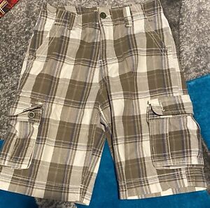 Boy's Arizona Cargo Shorts size 14 Plaid Adjustable waist EUC