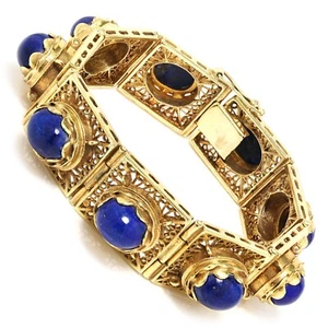Vintage Lapislazuli filigranes Glied Armband 14K Gelbgold - Bild 1 von 11