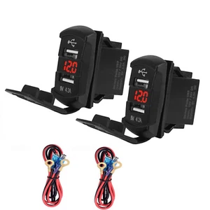 2PCS USB Rocker Switch Charger Voltmeter LED Dual Charger Ports Boat Car Truck - Picture 1 of 17