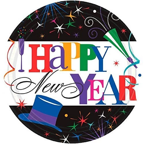 Anillo en el Año Nuevo Negro Blanco Estrellas Nochevieja Fiesta 7" Papel Postre Platos Foto 1 de 1