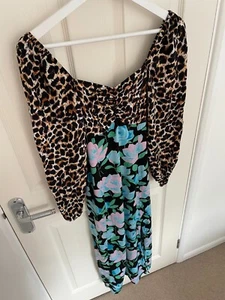 NEW WITHOUT TAGS Miss Selfridge Mix Animal Floral Print Midi Dress UK Size 6 - Picture 1 of 7