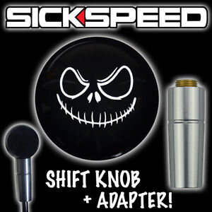 BLACK/WHITE EVIL JACK SMILEY SHIFT KNOB & ADAPTER FOR AUTO/AUTOMATIC SHIFTER KA3