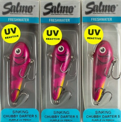 (LOT OF 3) SALMO CHUBBY DARTER 5 SINKING 1/3OZ QCD122 PURPLE UV PERCH D8120 - Image 1 of 2