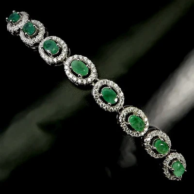 Pulsera de plata de ley 925 esmeralda ovalada 5x3 mm joyas de piedras preciosas naturales 7,5 pulgadas Foto 1 de 4