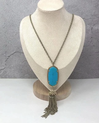 "Nuevo collar de borlas Kendra Scott Rayne bronce veteado turquesa tono dorado 34""" Foto 1 de 4