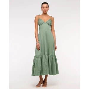 Vestido Abercrombie & Fitch Para Mujer XL Verde Maxi Corbata Correa En Niveles Verano Solero - Imagen 1 de 11